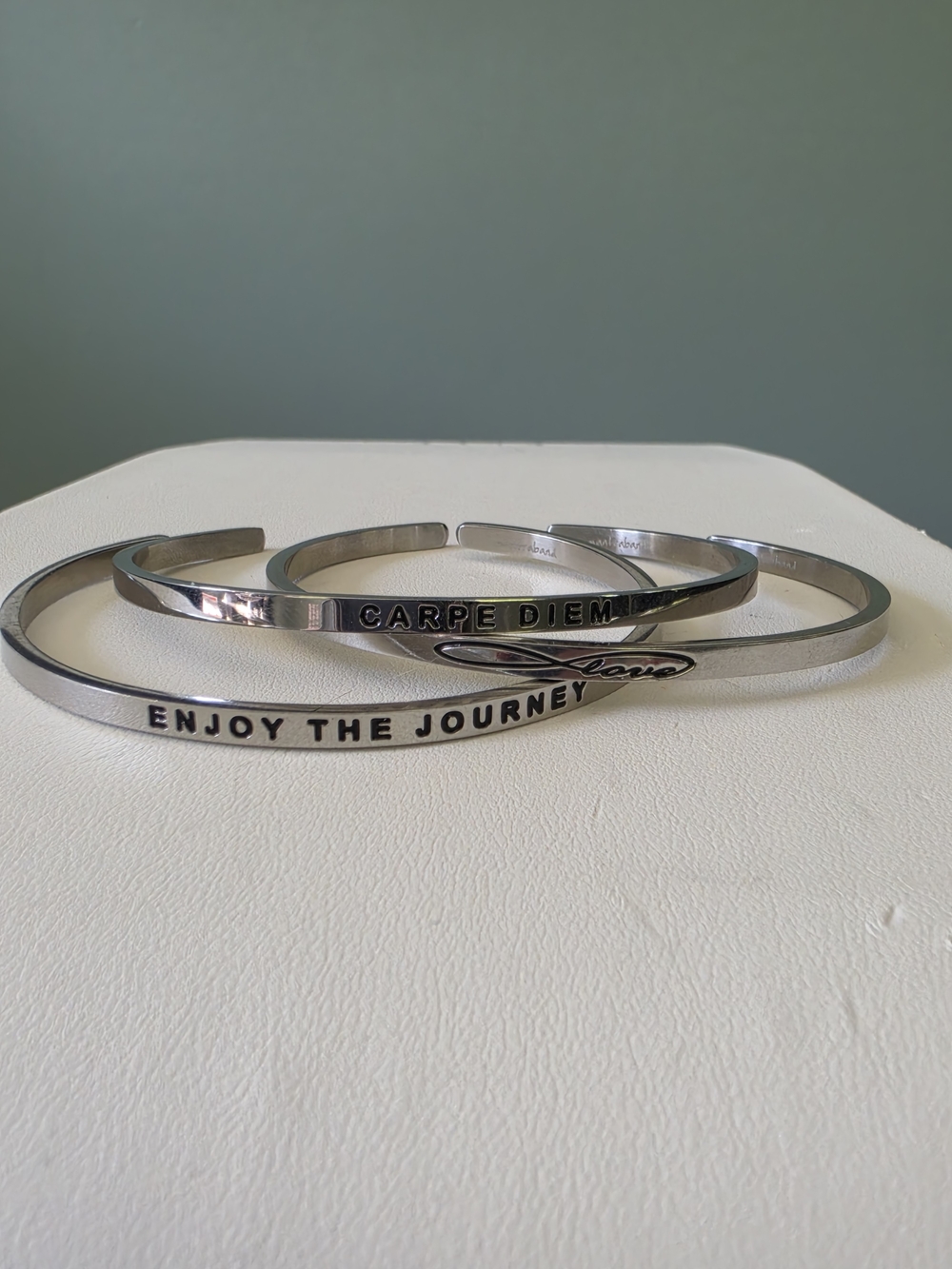 Lot Of 3 Bangles: Enjoy The Journey, Carpe Diem & Infinite Love -OS